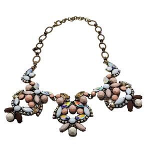 Vintage Style Oversized Rhinestone Floral Beaded Statement Necklace